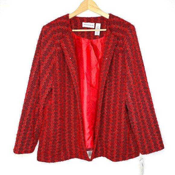 NWT Alfred Dunner Red Sequin Evening Blazer Jacket Party Holiday Plus Size 16 - Picture 1 of 12
